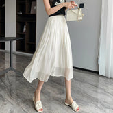 New Spring Summer Tulle Solid Color Elastic High Waist Pleated Ladies Temperament Skirt